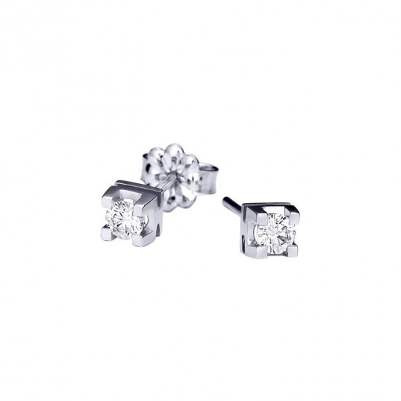 Σκουλαρίκια μονόπετρα με διαμάντια - μπριγιάν συνολικού βάρους 0.12ct, ποιότητας G/VS1, σε λευκόχρυσο 18 καρατίων. 