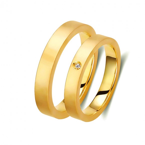 Ζευγάρι βέρες χρυσές 14 καρατίων, η γυναικεία με ζιργκον. Σχέδιο 185c-ca 