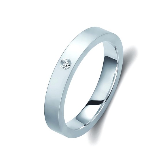 Ζευγάρι βέρες λευκόχρυσες 14 καρατίων, η γυναικεία με πέτρα ζιργκόν. Σχέδιο 185b-ba 