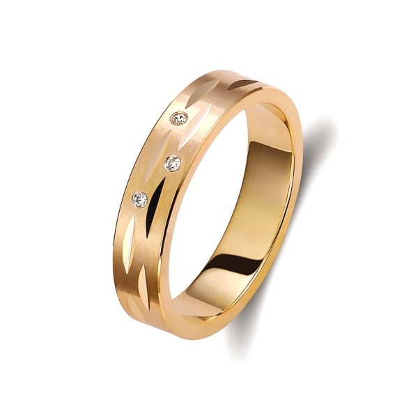 Ζευγάρι βέρες ροζ χρυσό 14 καρατίων, η γυναικεία με πέτρα ζιργκόν. Σχέδιο 238p-pa