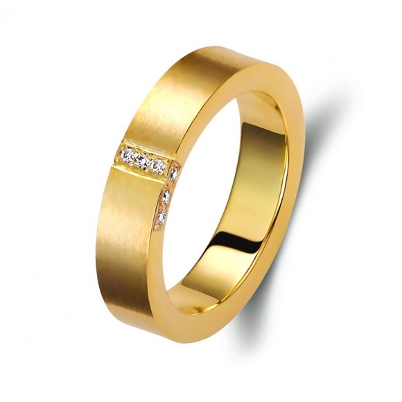 Ζευγάρι βέρες χρυσές 14 καρατίων, η γυναικεία με πέτρα ζιργκόν. Σχέδιο 274c-ca