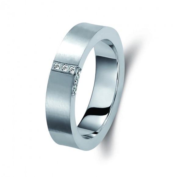 Ζευγάρι βέρες λευκόχρυσες 14 καρατίων, η γυναικεία με διαμάντι. Σχέδιο 274b-ba