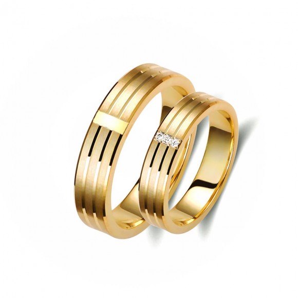 Ζευγάρι βέρες χρυσές 14 καρατίων, η γυναικεία με διαμάντι. Σχέδιο 314c-ca