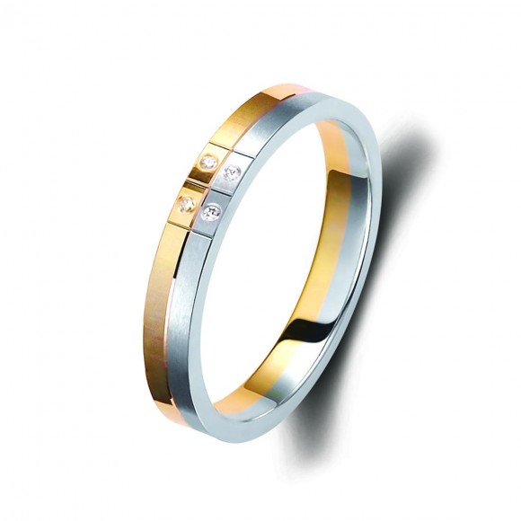 Ζευγάρι βέρες δίχρωμες χρυσό και λευκόχρυσο, η γυναικεία με διαμάντι.Σχέδιο 341a-aa 