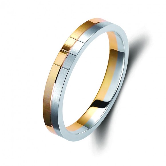 Ζευγάρι βέρες δίχρωμες χρυσό και λευκόχρυσο, η γυναικεία με διαμάντι.Σχέδιο 341a-aa 