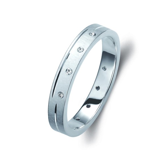 Ζευγάρι βέρες λευκόχρυσες 14 καρατίων, η γυναικεία με διαμάντι. Σχέδιο 342b-ba