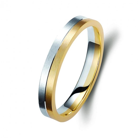 Ζευγάρι βέρες δίχρωμες χρυσό και λευκόχρυσο 14 καρατίων, η γυναικεία με διαμάντι.Σχέδιο 344a-aa 