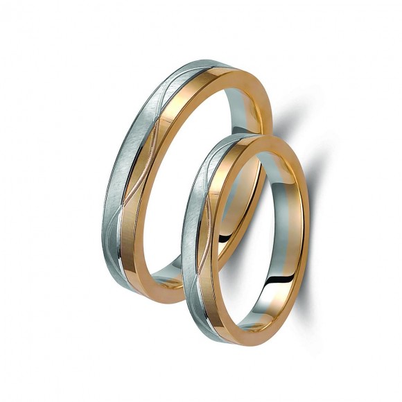 Ζευγάρι βέρες δίχρωμες χρυσό και λευκόχρυσο 14 καρατίων.Σχέδιο 362p-pa