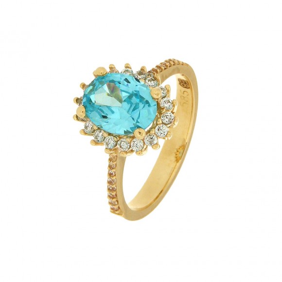 Δαχτυλίδι σε ροζέτα, με ορυκτό  Blue Topaz, από χρυσό 14 καρατίων