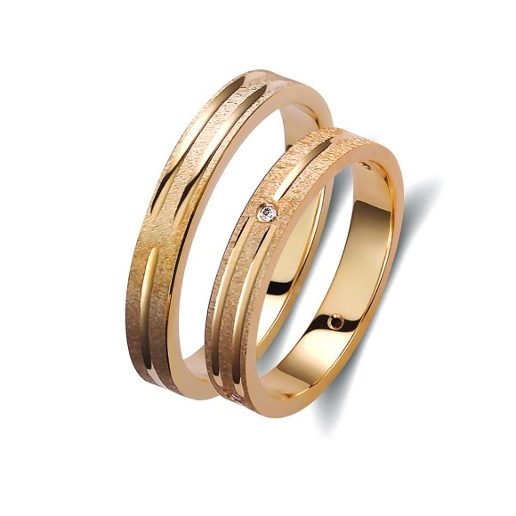 Ζευγάρι βέρες ροζ χρυσό 14 καρατίων, η γυναικεία με διαμάντι.Σχέδιο 346p-pa 