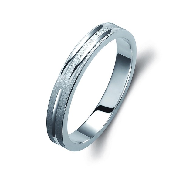 Ζευγάρι βέρες λευκόχρυσες 14 καρατίων, η γυναικεία με πέτρα ζιργκόν. Σχέδιο 346b-ba 