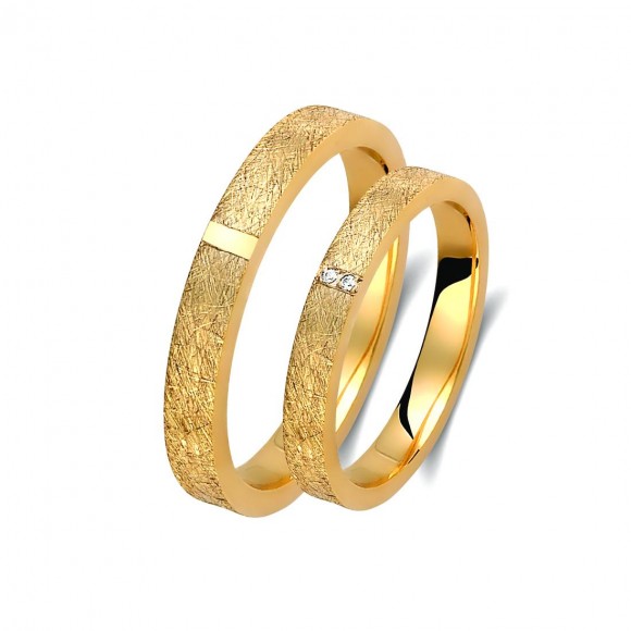 Ζευγάρι βέρες χρυσές , η γυναικεία με πέτρα ζιργκόν. Σχέδιο 378c-ca