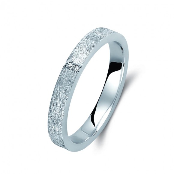 Ζευγάρι βέρες λευκόχρυσες 14 καρατίων, η γυναικεία με πέτρα ζιργκόν. Σχέδιο 378b-ba