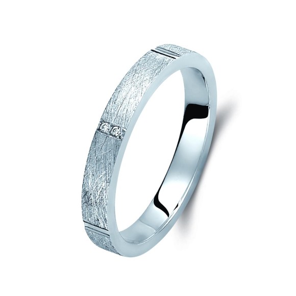 Ζευγάρι βέρες λευκόχρυσες 14 καρατίων, η γυναικεία με διαμάντι. Σχέδιο 379b-ba