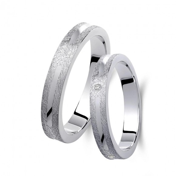 Ζευγάρι βέρες λευκόχρυσες, η γυναικεία με διαμάντι. Σχέδιο 442b-ba 