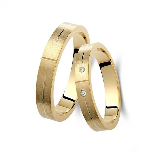 Ζευγάρι βέρες χρυσές 14 καρατίων, η γυναικεία με πέτρα ζιργκόν. Σχέδιο 449c-ca  