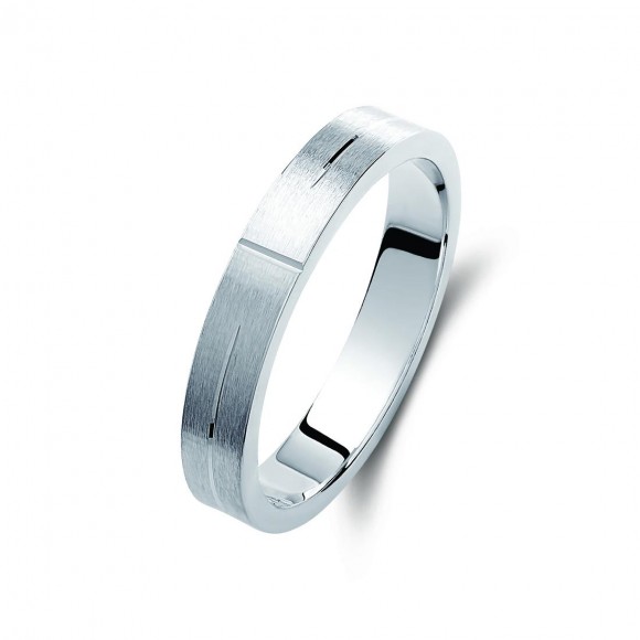 Ζευγάρι βέρες λευκόχρυσες 14 καρατίων, η γυναικεία με πέτρα ζιργκόν. Σχέδιο 449b-ba 