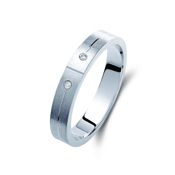 Ζευγάρι βέρες λευκόχρυσες 14 καρατίων, η γυναικεία με πέτρα ζιργκόν. Σχέδιο 449b-ba 