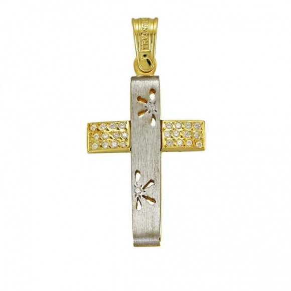 Σταυρός Triantos δίχρωμος με πέτρες και λουλούδια, με κωδικό 4150240