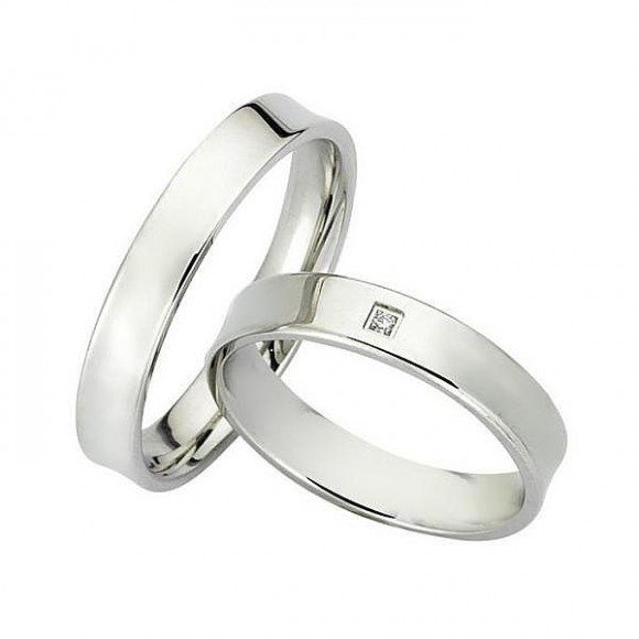 Ζευγάρι βέρες Bonise, λευκόχρυσες 14 καρατίων, η γυναικεία με πέτρα ζιργκόν. Σχέδιο wd6940ba 