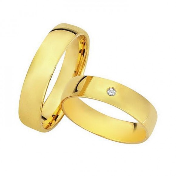 Ζευγάρι βέρες Bonise, χρυσές 14 καρατίων, η γυναικεία με διαμάντι. Σχέδιο wd100250ga 