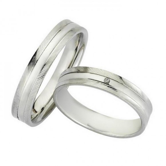 Ζευγάρι βέρες Bonise, λευκόχρυσες 9 καρατίων, η γυναικεία με διαμάντι. Σχέδιο wd239842bk 