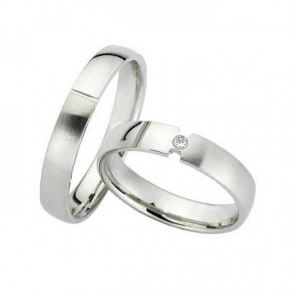 Ζευγάρι βέρες Bonise, λευκόχρυσες 14 καρατίων, η γυναικεία με πέτρα ζιργκόν. Σχέδιο wd414540bd 