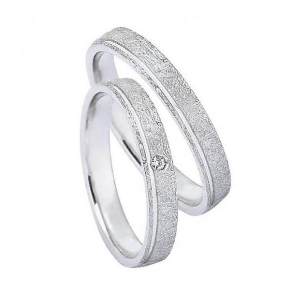 Ζευγάρι βέρες Dekagold, λευκόχρυσες 14 καρατίων, η γυναικεία με πέτρα ζιργκόν. Σχέδιο 226-f3650 