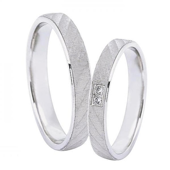 Ζευγάρι βέρες Dekagold, λευκόχρυσες 14 καρατίων, η γυναικεία με πέτρα ζιργκόν. Σχέδιο f3660 