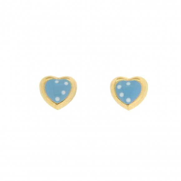 Σκουλαρίκια σιέλ καρδιές με smalto 14 καρατίων