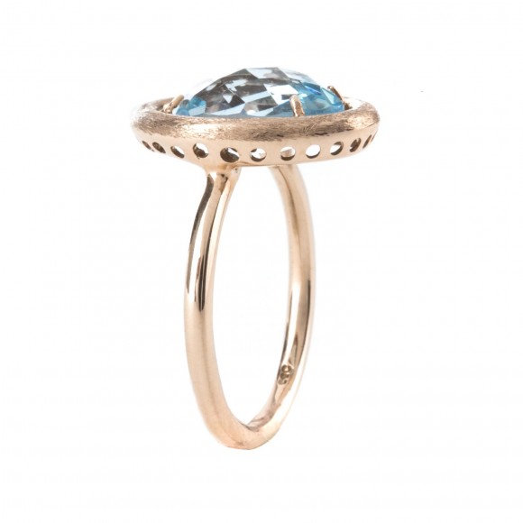Δαχτυλίδι μονόπετρο rosegold με γαλάζια πέτρα