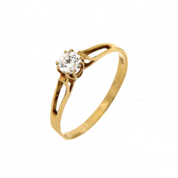 Μονόπετρο δαχτυλίδι minimal κλασικό χρυσό 14 καρατίων με γυαλιστερή βάση.