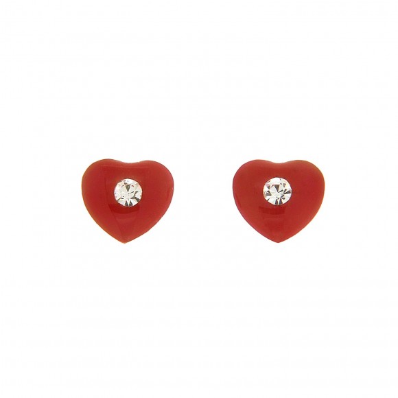 Σκουλαρίκια καρδιά με κόκκινο smalto και πέτρα