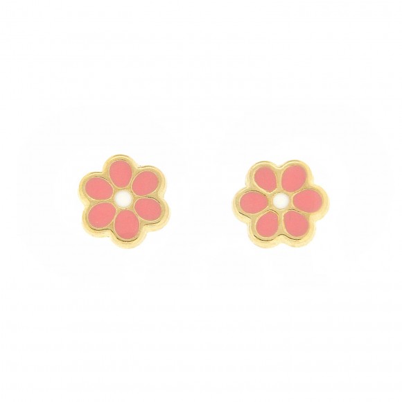 Σκουλαρίκια λουλούδι με ροζ smalto
