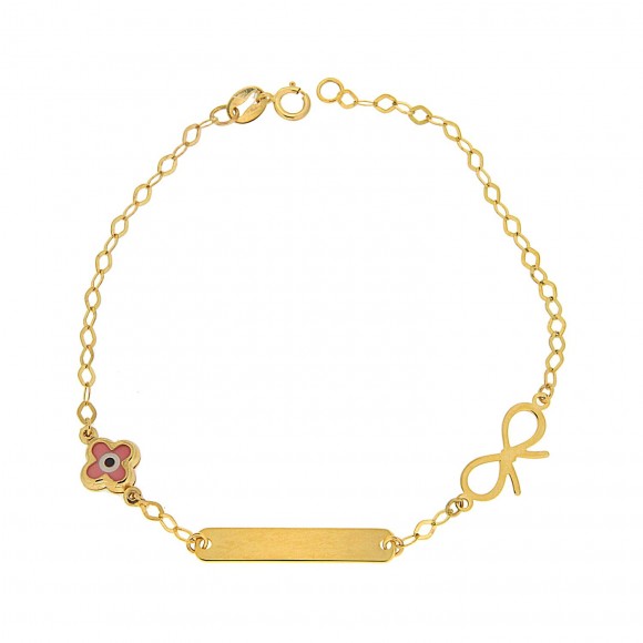 Ταυτότητα χρυσή μάτι ροζ σε σταυρό και κορδέλα K14