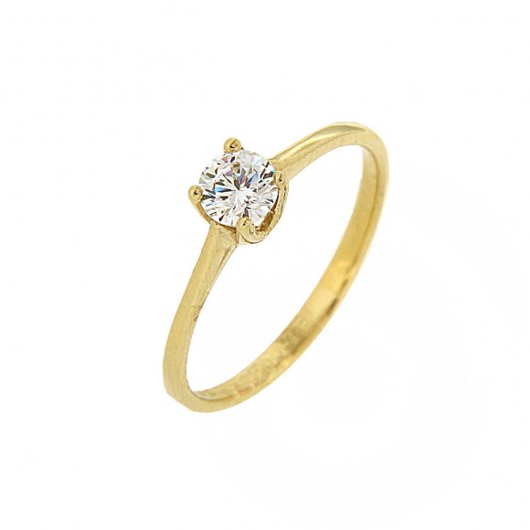 Μονόπετρο δαχτυλίδι minimal χρυσό 14 καρατίων με γυαλιστερή βάση.