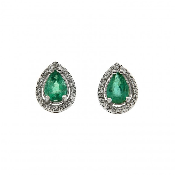 Σκουλαρίκια ροζέτες emerald & diamonds