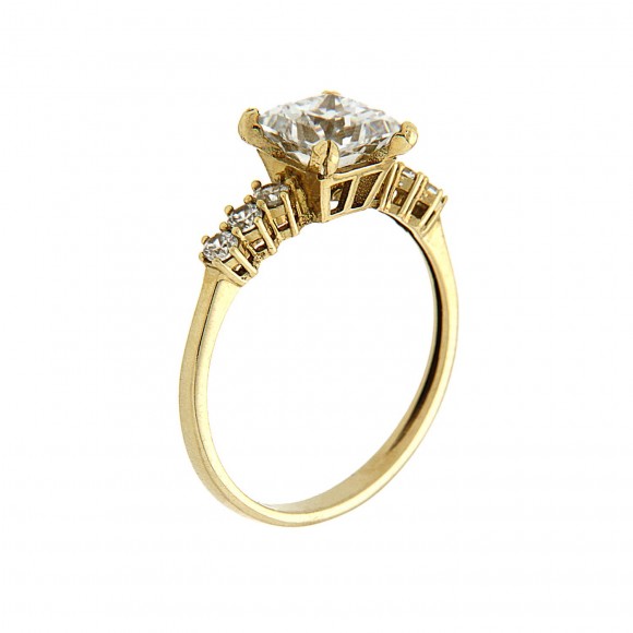 Δαχτυλίδι με τετράγωνη πέτρα princess cut από χρυσό 14 καρατίων