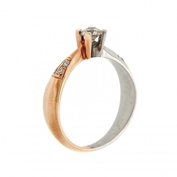 Μονόπετρο δαχτυλίδι μοντέρνο δίχρωμο από ροζ και λευκό χρυσό 14 καρατίων