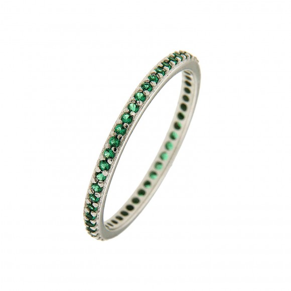 Δαχτυλίδι ολόβερο από λευκόχρυσο με πράσινες πέτρες