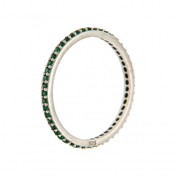 Δαχτυλίδι ολόβερο από λευκόχρυσο με πράσινες πέτρες