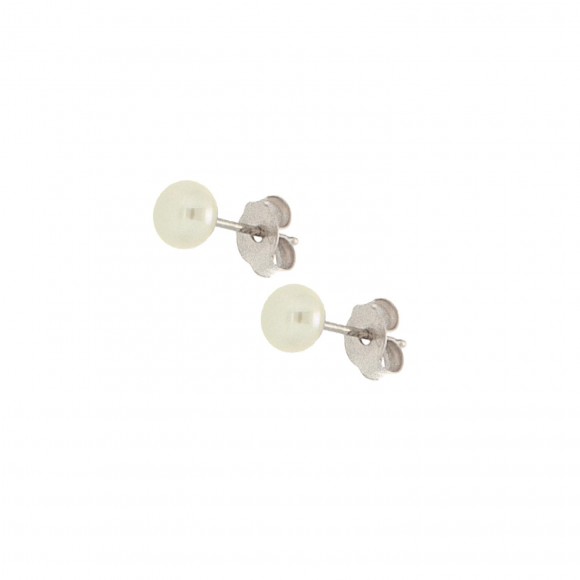 Σκουλαρίκια καρφωτά λευκόχρυσα, με φυσικό μαργαριτάρι, 4 - 4,50mm