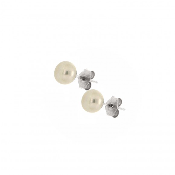 Σκουλαρίκια καρφωτά λευκόχρυσα, με φυσικό μαργαριτάρι, 6 - 6,50mm