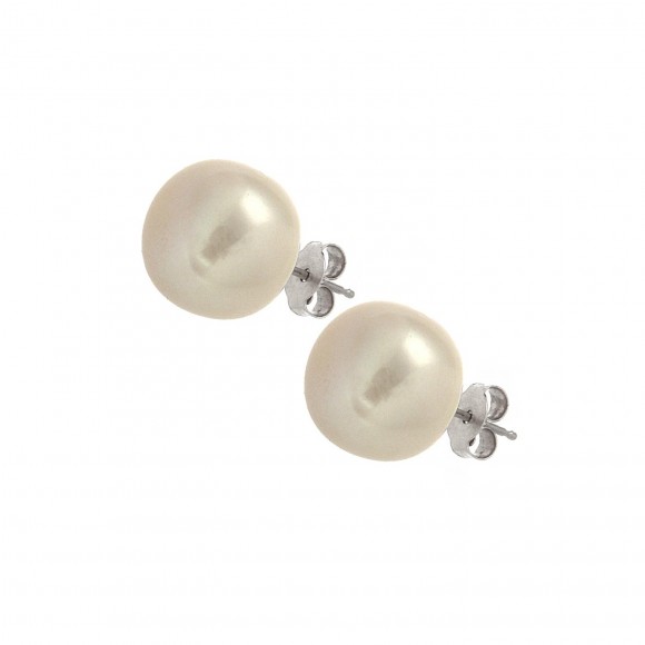 Σκουλαρίκια καρφωτά λευκόχρυσα, με φυσικό μαργαριτάρι, 11 - 11,50mm