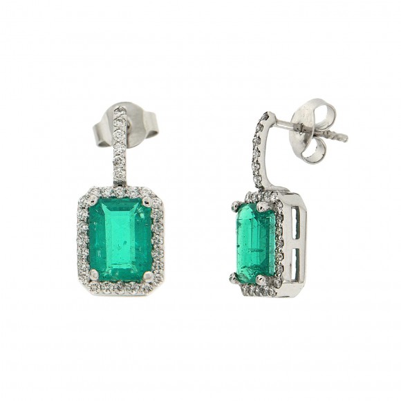 Σκουλαρίκια κρεμαστές ροζέτες emerald
