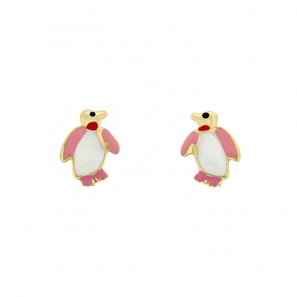 Σκουλαρίκια καρφωτά πιγκουίνοι με ροζ και λευκό σμάλτο