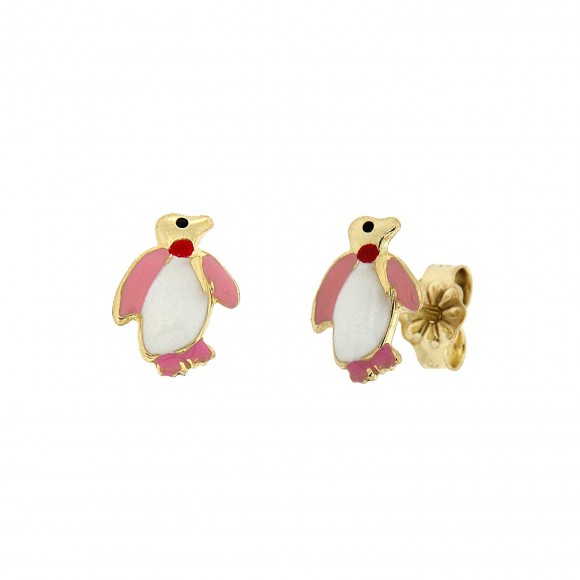 Σκουλαρίκια καρφωτά πιγκουίνοι με ροζ και λευκό σμάλτο