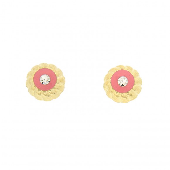 Σκουλαρίκια καρφωτά στρόγγυλα με ροζ σμάλτο