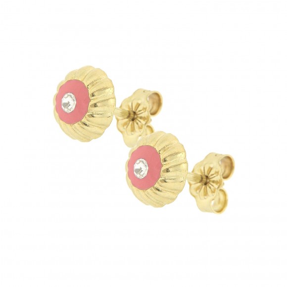 Σκουλαρίκια καρφωτά στρόγγυλα με ροζ σμάλτο