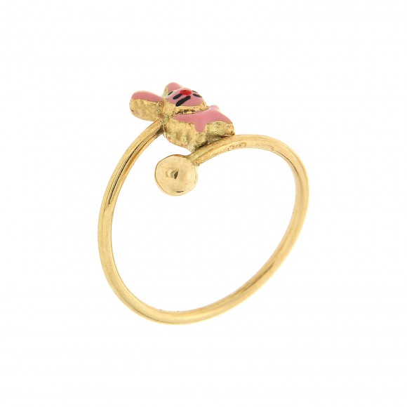 Δαχτυλίδι παιδικό χρυσό με ροζ λαγουδάκι